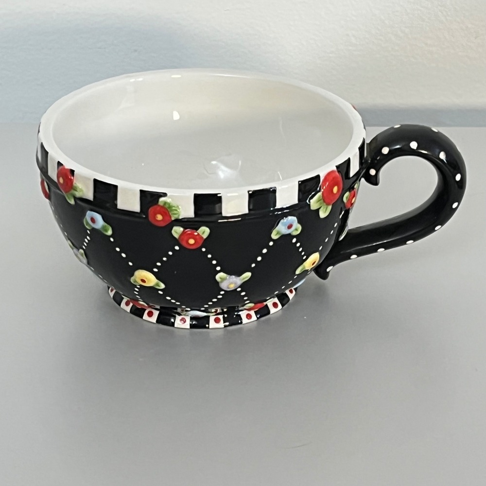 Michel & Company ME Ink 2002 Black‎ Floral Mug Cup Large Soup Coffee Tea 2002